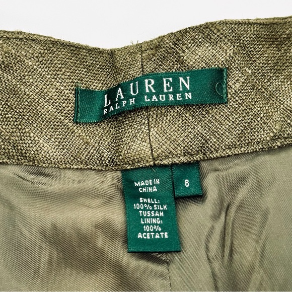 Ralph Lauren Tassah Woven Silk High Rise Olive Straight Leg Trouser - Picture 8 of 10